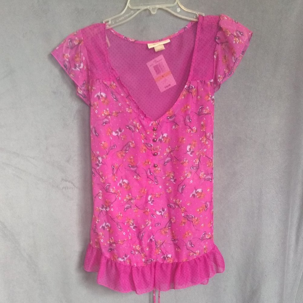 SOLD. Belle du Jour "Into the Woods" Semi-Sheer Tie-Waist Top - Picture 9 of 12